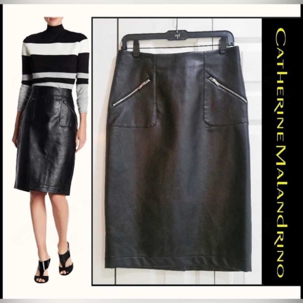 Catherine Malandrino NWT Zip Pockets Faux Leather Pencil Skirt 6 EUC